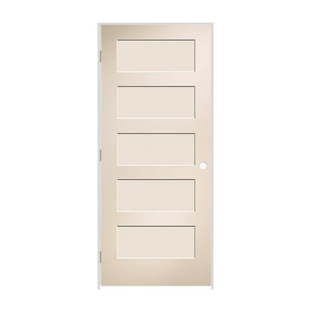 CODEL DOORS 36" x 80" x 1-3/8" Primed 5-Panel Conmore Molded Hollow Core 6-9/16" RH Prehung Door 3068MHCCONRH26D6916